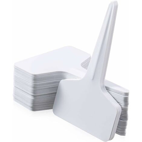 Lot de 100 étiquettes en plastique pour plantes, étiquettes de type T, imperméables, réutilisables, pour pépinière, pour jartin de fleurs, légumes, herbes, blanc