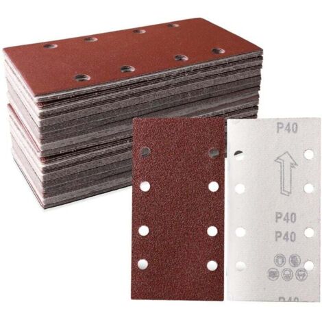 Lot de 100 feuilles abrasives 93 x 185 mm - Papier abrasif carré auto-agrippant 8 trous - 40 grains assortis - le polissage et l'élimination de la rouille