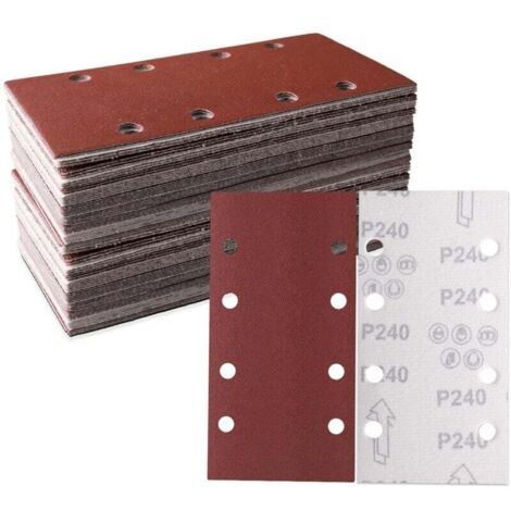 Lot De 100 Feuilles Abrasives Auto-Agrippantes 93x185mm 8 Trous 240 Grains Pour Polissage Et Rouille