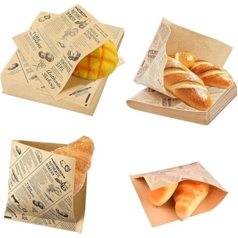 Lot de 100 feuilles de papier sulfurisé aspect journal - 15 x 15 cm - Papier kraft résistant à la graisse - 2 variantes de design - Pour sandwichs, chips ou hamburgers
