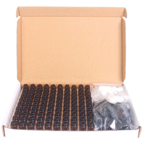 Lot de 100 flacons verre ambré 2ml pour huiles essentielles, bouchons noirs, rechargeables, échantillons