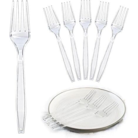 Lot de 100 fourchettes en plastique - Fourchettes à gâteau - Couverts en plastique réutilisables et robustes - Fourchettes pour fêtes de famille, fêtes d'anniversaire, mariages