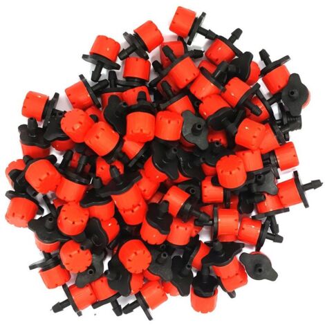Lot de 100 goutteurs réglables – Débit 1-70 L/h – Autonettoyage intégré – Résistance UV et température – Pour irrigation plantes en pot – Abrisa