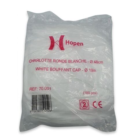 Lot de 100 - HOPEN - Charlotte ronde blanche - Ø 48 cm - REF 70.001 - EAN 3700381502526 - Usage unique - Marquage CE - Voir photos pour détails