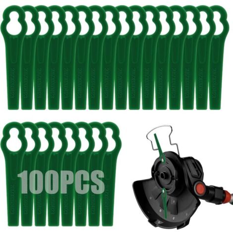 Lot de 100 lames de débroussailleuse en plastique, 83 mm sans fil, lames de rechange pour tondeuse à gazon Einhell GC-CT 18/24 Li (vert)