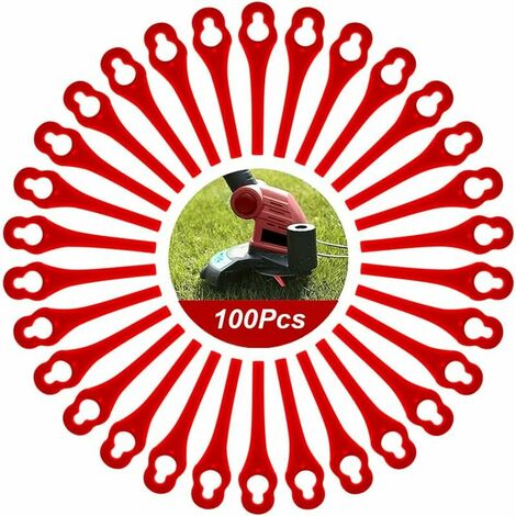 Lot de 100 lames de rechange en plastique pour tondeuses à gazon Edger Lames de rechange pour tondeuses à gazon sans fil pour pelouse de jardin Grand trou 10 mm, petit trou 5 mm