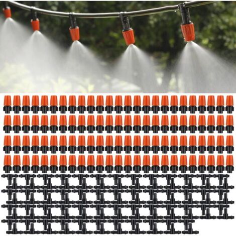 Lot de 100 Micro Pulvérisateurs à Débit Réglable pour Irrigation de Jardin, têtes de Brumisateur avec Kit de Brumisation D'irrigation Goutte à Goutte à Goutte 3 T (Orange)