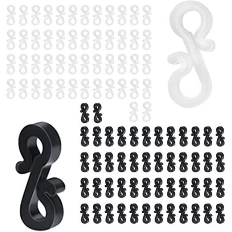 Lot de 100 mini crochets de gouttière en plastique noir et blanc avec clip en forme de S, crochets pour lumières extérieures pour mariage, Noël, Halloween, jardin, décoration de la maison
