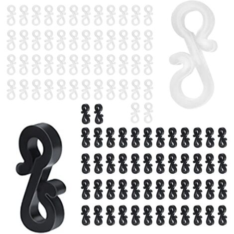 Lot de 100 mini crochets de gouttière en plastique noir et blanc avec clip en forme de S, crochets pour lumières extérieures pour mariage, Noël, Halloween, jardin, décoration de la maison