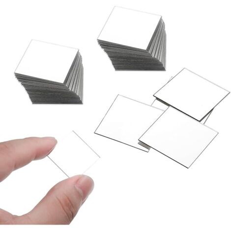 Lot de 100 miroirs adhésifs en acrylique - Petits miroirs 5 x 5 cm - Carreaux de miroir carrés - Pour salon, salle de bain, chambre à coucher - Bricolage - Argenté