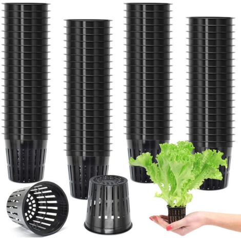 Lot de 100 paniers de plantation hydroponiques en plastique noir, pots de fixation pour culture sans sol, pour semis et culture hydroponique