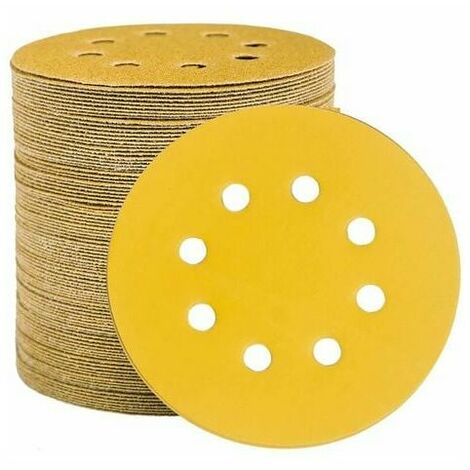 Lot de 100 papiers abrasifs 125 mm velcro, disques abrasifs 125 mm grain P800 8 trous or, papier abrasif rond velcro, ponceuse orbitale aléatoire pour structures mixtes bois, métal - différents grains
