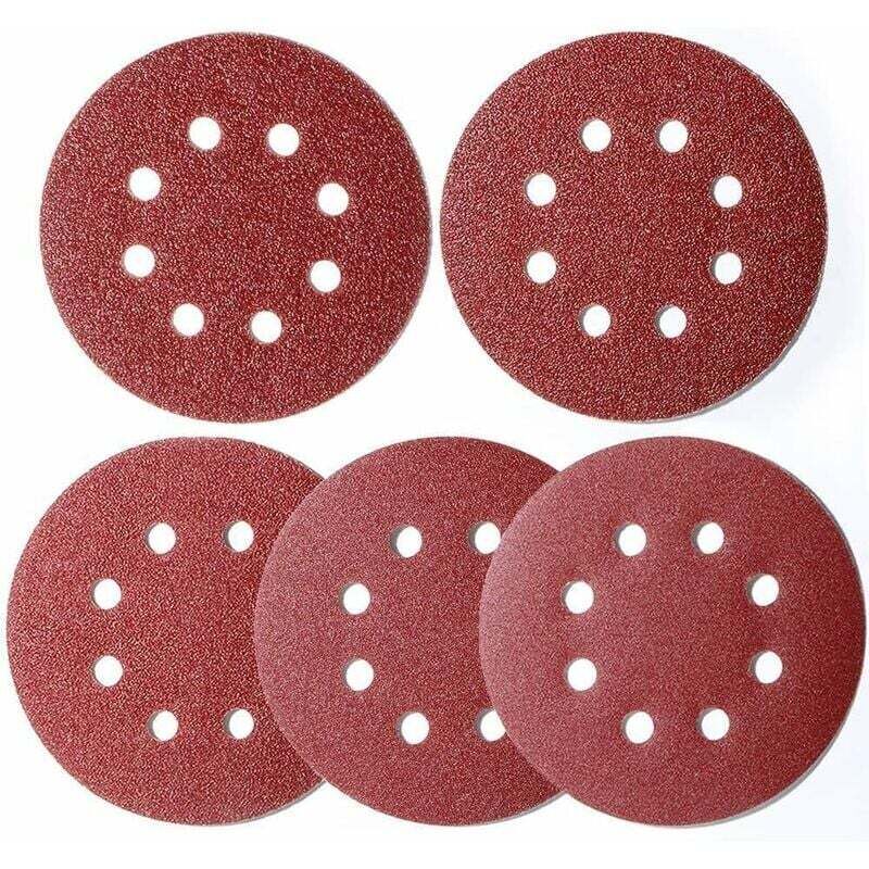 Lot de 100 papiers abrasifs pour ponceuses excentriques 125 mm, disque 8 trous 125 mm rond pour ponceuses orbitales aléatoires 20 x 40/60/80/120/180