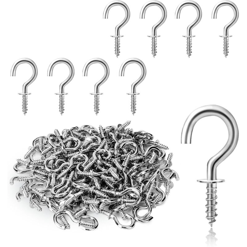 Lot de 100 crochets à vis pour bois – Acier inoxydable – 2 x 1 cm – Installation facile pour décoration intérieure et extérieure