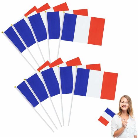 Lot De 100 Petits Drapeaux Français Avec Baguette En Plastique, Mini Drapeau Français De La France, Drapeau National Français Pour Célébrer La Coupe Du Monde 14 X 21 Cm MINKUROW