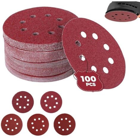 Lot de 100 pices de papier abrasif pour Ponceuse Excentrique 125 mm Disques Abrasifs de 60/80/100/120/240 gruau (20 disques par taille de grain)