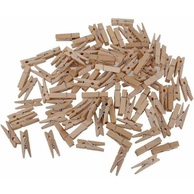 Ahlsen - Lot de 100 Pinces à Linge en Bois Mini Pinces Décoratives Petite Clips de Papier Photo pour Bricolage - Coloris du bois - wood