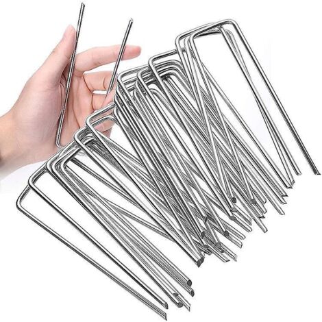 lot De 100 Piquets De Fixation, 2.5 Mm 15 Cm Long Acier, Argent, Sardines Pour Tente, Piquet Ancrage Sol Jardin