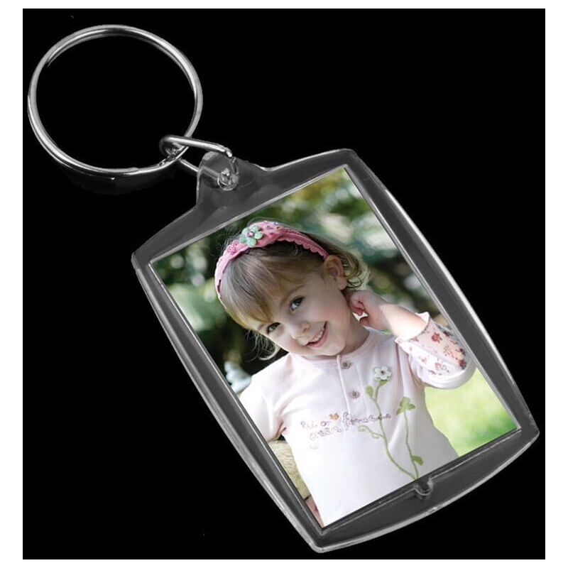 Lot de 100 porte-clés en acrylique transparent vierge pour photo, cadre photo, porte-clés, porte-clés, anneau fendu, cadeau