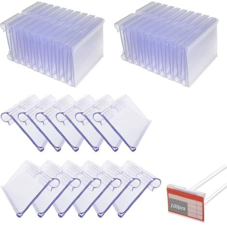 Lot de 100 porte-étiquettes, porte-étiquettes, porte-étiquettes, porte-étiquettes, en PVC transparent, réutilisables, pour grands centres commerciaux, supermarchés, petits magasins