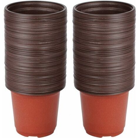 Lot de 100 pots de semis ronds en plastique souple – 10 cm diamètre, 8,7 cm hauteur – Réutilisables avec drainage pour semis intérieur et extérieur