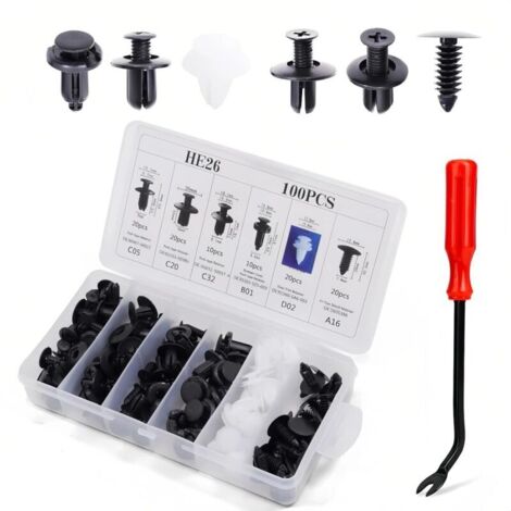 Lot de 100 rivets en plastique pour pare-chocs de voiture de 6 tailles les plus populaires et extracteurs de fixation