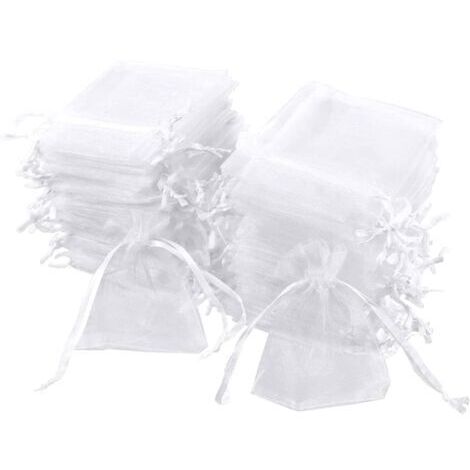 Lot de 100 sachets blanc, 7 x 9 cm, pochette cadeau en organza, pochette à bijoux, sachets de lavande, faveur de mariage