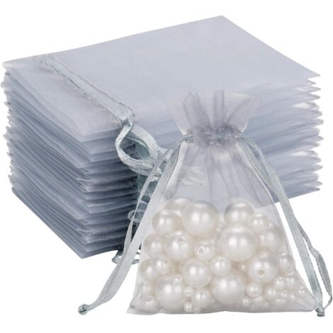 Lot de 100 sachets cadeaux en organza gris (7 x 9 cm), sachets à bijoux, sachets de lavande, adaptés aux cadeaux de bijoux, bonbons, mariages