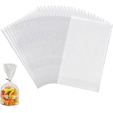 Lot de 100 sachets en cellophane transparent - 15 x 20 cm - Avec 100 cravates colorées - Convient pour le pain au chocolat
