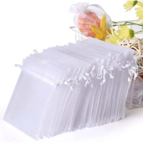 Lot de 100 sachets en organza blanc, 7 x 9 cm, pochette cadeau en organza, pochette à bijoux, sachets de mariage, sachets de lavande, faveur de mariage