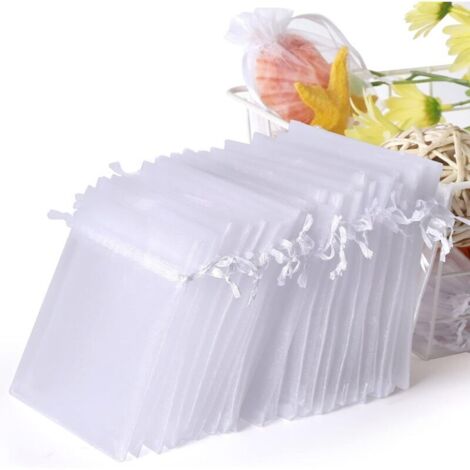 Lot de 100 sachets en organza blanc, 7 x 9 cm, pochette cadeau en organza, pochette à bijoux, sachets de mariage, sachets de lavande, faveur de mariage