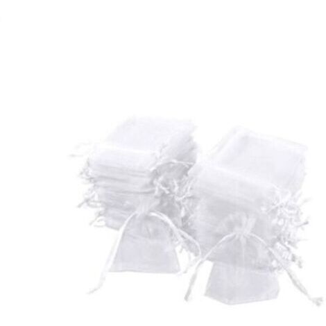Lot de 100 sachets en organza blanc 7x9 cm : pochette cadeau, bijoux, mariage, lavande, faveurs