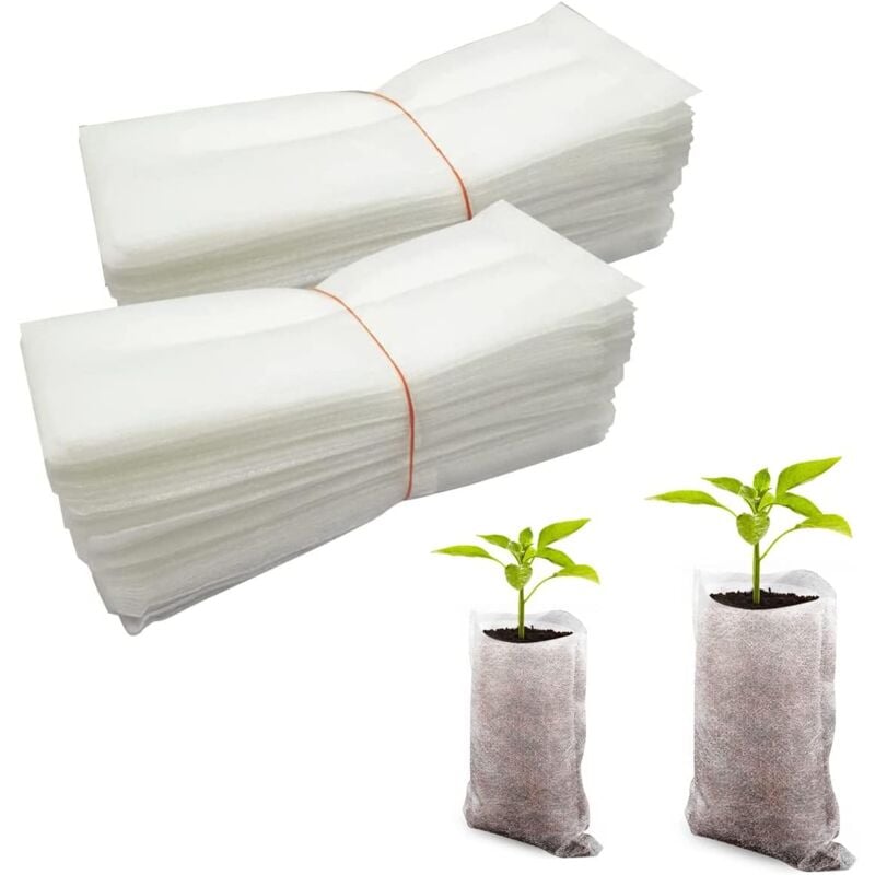 Paryou - Lot de 100 sacs de plantation, biodégradables, en tissu non tissé, sacs à plantes, durables, pour plantes, fleurs, jardins (18 x 22 cm)