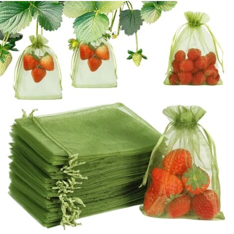 Lot de 100 Sacs de Protection pour Fruits 9 × 12 cm, Filet Anti-Oiseaux et Insectes, Maillage Fin pour Circulation d’Air, Résistants et Durables, Sachets en Organza avec Cordon de Serrage, Protection 