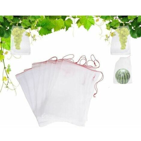 Lot de 100 Sacs en Filet Anti-Insectes,Filet de Jardin Protection en Nylon,Sac Protection Fruits et Plantes Réutilisables,Sachet pour Raisin Anti-Oiseaux avec Cordon de Serrage 15 x 10cm