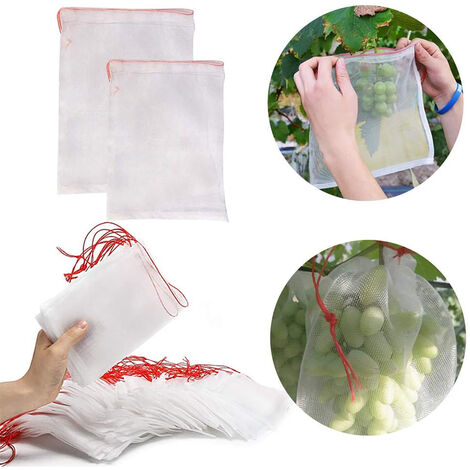 Lot de 100 Sacs en Filet Anti-Insectes,Filet de Jardin Protection en Nylon,Sac Protection Fruits et Plantes Réutilisables,Sachet pour Raisin Anti-Oiseaux avec Cordon de Serrage (30 x 20cm (100pcs))