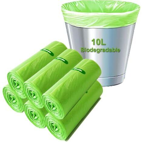 Lot de 100 sacs poubelle biodégradables, 10 litres - Sacs poubelle compostables de 10 L - Sacs poubelle recyclés biodégradables pour cuisine et bureau - Vert - 45 x 50 cm