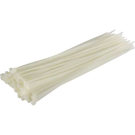 Lot de 100 Serre-câbles, Blanc/Naturel, 370 mm x 4,8 mm, Qualité Supérieure Colliers de Serrage Plastique