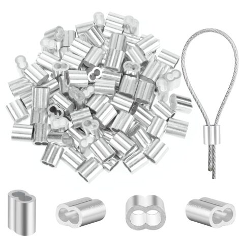 Lot de 100 serre-câbles de 2 mm - Manchons à sertir en aluminium de 2 mm - Manchons de serrage - Manchons de serrage - Serre-câbles - En aluminium