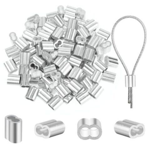 Lot de 100 serre-câbles de 2 mm - Manchons à sertir en aluminium de 2 mm - Manchons de serrage - Manchons de serrage - Serre-câbles - En aluminium - Boucle de sertissage pour câble métallique de