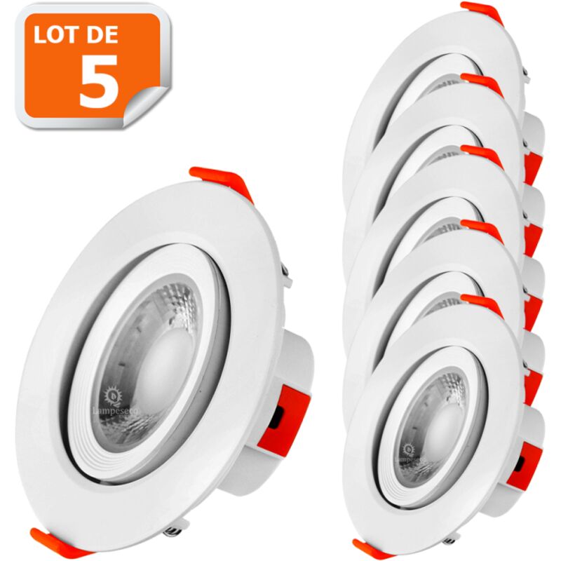 Lampesecoenergie – Lot de 5 spots LED encastrables 5W blanc neutre – Transformateur intégré – 4000K – Lumens 460 – Installation simple pour salle de
