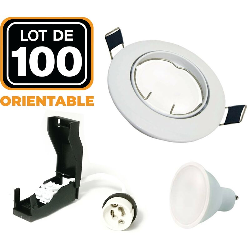 

100 Spots encastrable orientable BLANC avec GU10 LED de 7W eqv. 56W Blanc Chaud 2700K