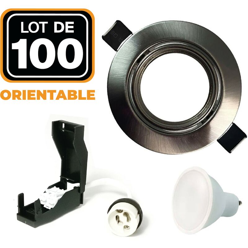 

100 Focos empotrables orientables de aluminio cepillado con GU10 led de 7 W equ. 56 W Blanco frío 6000 K