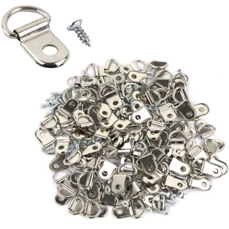 Lot de 100 supports de photos, avec 100 vis de 8 mm et de petits anneaux triangulaires, pour horloges, décorations, miroirs, tableaux, cadres d'œuvres d'art (argent).