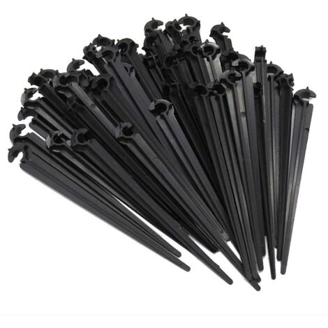 Lot de 100 supports de tuyau d'arrosage à fixer au sol avec des piquets en forme de « C ». Support de tige fixe pour tuyau d'irrigation et tuyau de jardin.