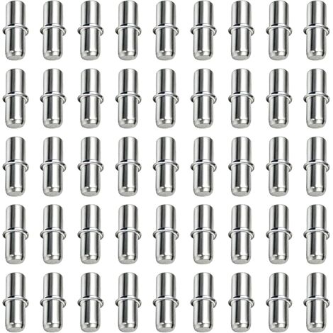 Lot de 100 Supports d'étagère, 5 x 16 mm, Acier avec anneau de sécurité, Pour armoire, bibliothèque