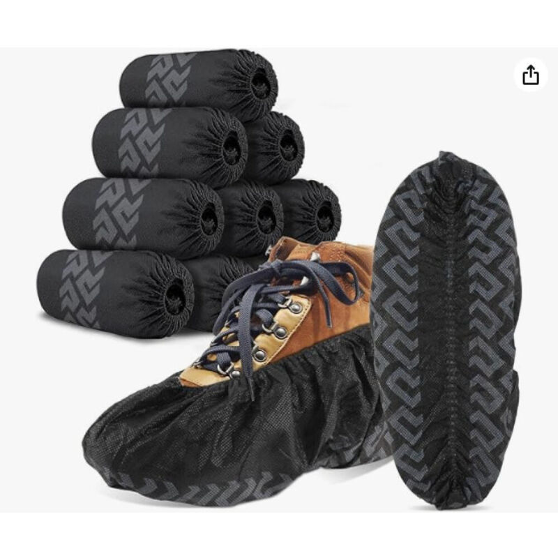 Lot de 100 Surchaussures Jetables Noir Antidérapants en Non tissé Jetables/Réutilisables, Motif Grip, Résistants à la Déchirure et à l’usure