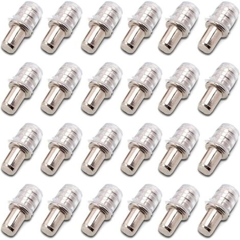 – Lot de 100 taquets d'étagère 5 mm – Fer nickelé résistant à la corrosion – Capuchons en caoutchouc inclus – Pour étagères en bois