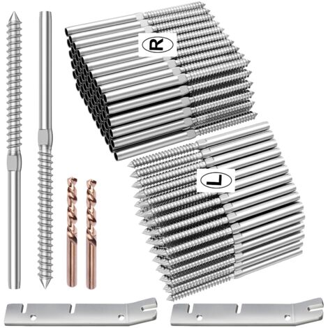 Lot de 100 tire-fonds filetés à droite et à gauche en acier inoxydable T316 pour poteaux en bois de 3,2 mm (1/8 po). Kit de garde-corps en fil métallique pour terrasse avec clé, balustre en bois à mon