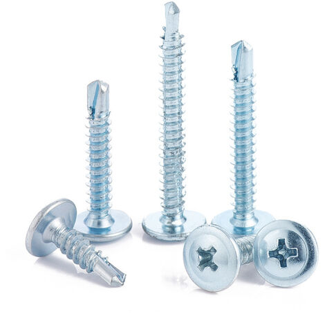 Lot de 100 - Vis à tôle Autoperceuse - à Tête Large Bombée - Ø4.2x19mm - en Acier Zingué - à Empreinte PH/Cruciforme - Bricolage - Rénovation